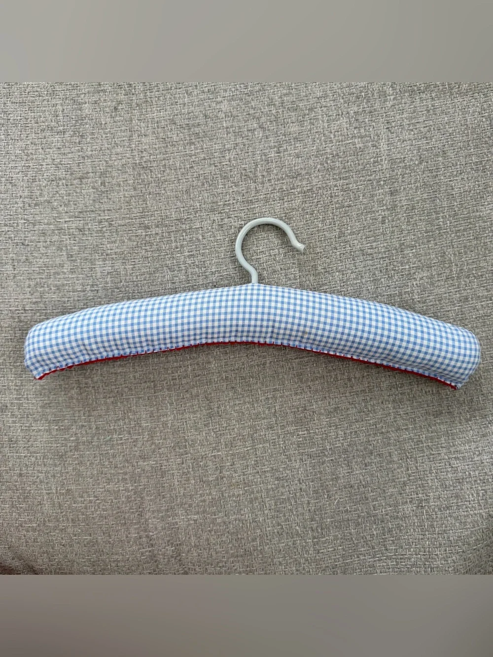 Blue Gingham Padded Kids Hanger with Red Trim and Sailboat Embroidery